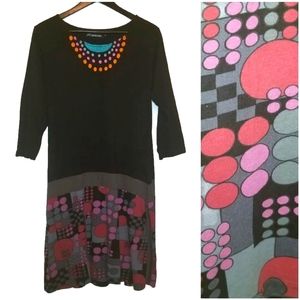 Leopards & roses dress black embroidered dots